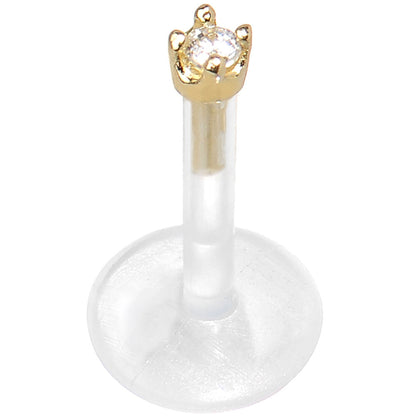 16G 5/16 Solid 14K Yellow Gold 1.5mm CZ Bioplast Push in Tragus Earring