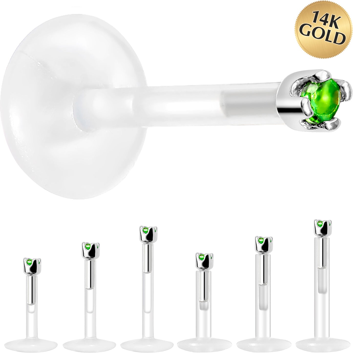 Solid 14K White Gold May 1.5mm CZ Bioplast Push in Labret Monroe