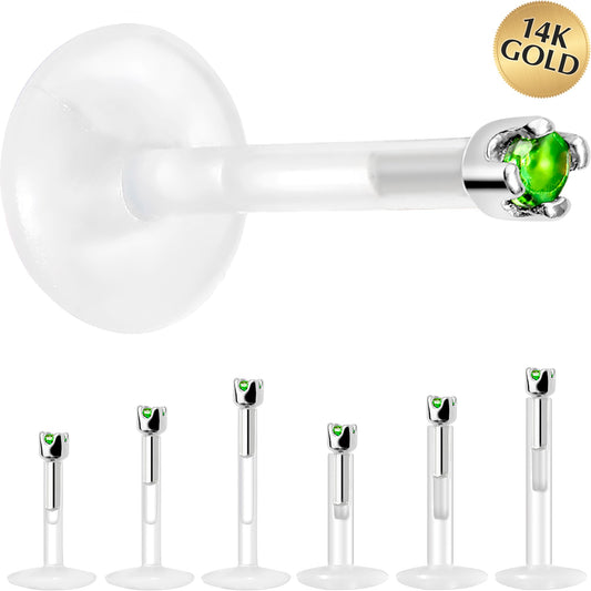 Solid 14K White Gold May 1.5mm CZ Bioplast Push in Labret Monroe