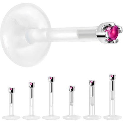 Solid 14K White Gold July 1.5mm CZ Bioplast Push in Labret Monroe