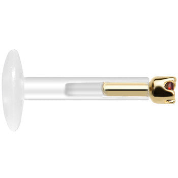 Solid 14K Yellow Gold January 1.5mm CZ Bioplast Push in Labret Monroe