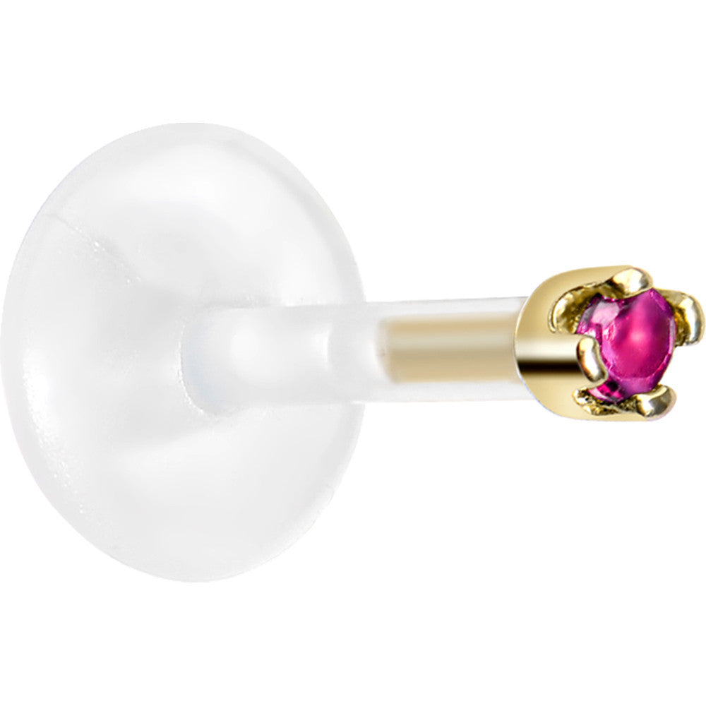 16G 1/4 14K Yellow Gold July 1.5mm CZ Bioplast Push in Cartilage Earring