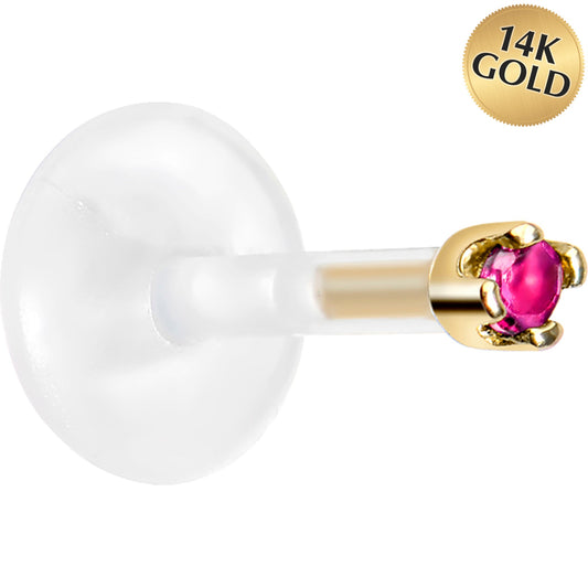 16G 1/4 14K Yellow Gold July 1.5mm CZ Bioplast Push in Cartilage Earring