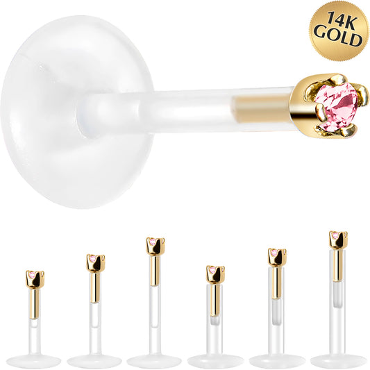 Solid 14K Yellow Gold October 1.5mm CZ Bioplast Push in Labret Monroe