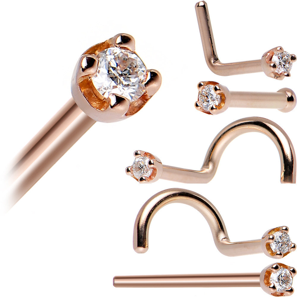 14K Rose Gold 1.5mm Genuine Diamond Nose Ring