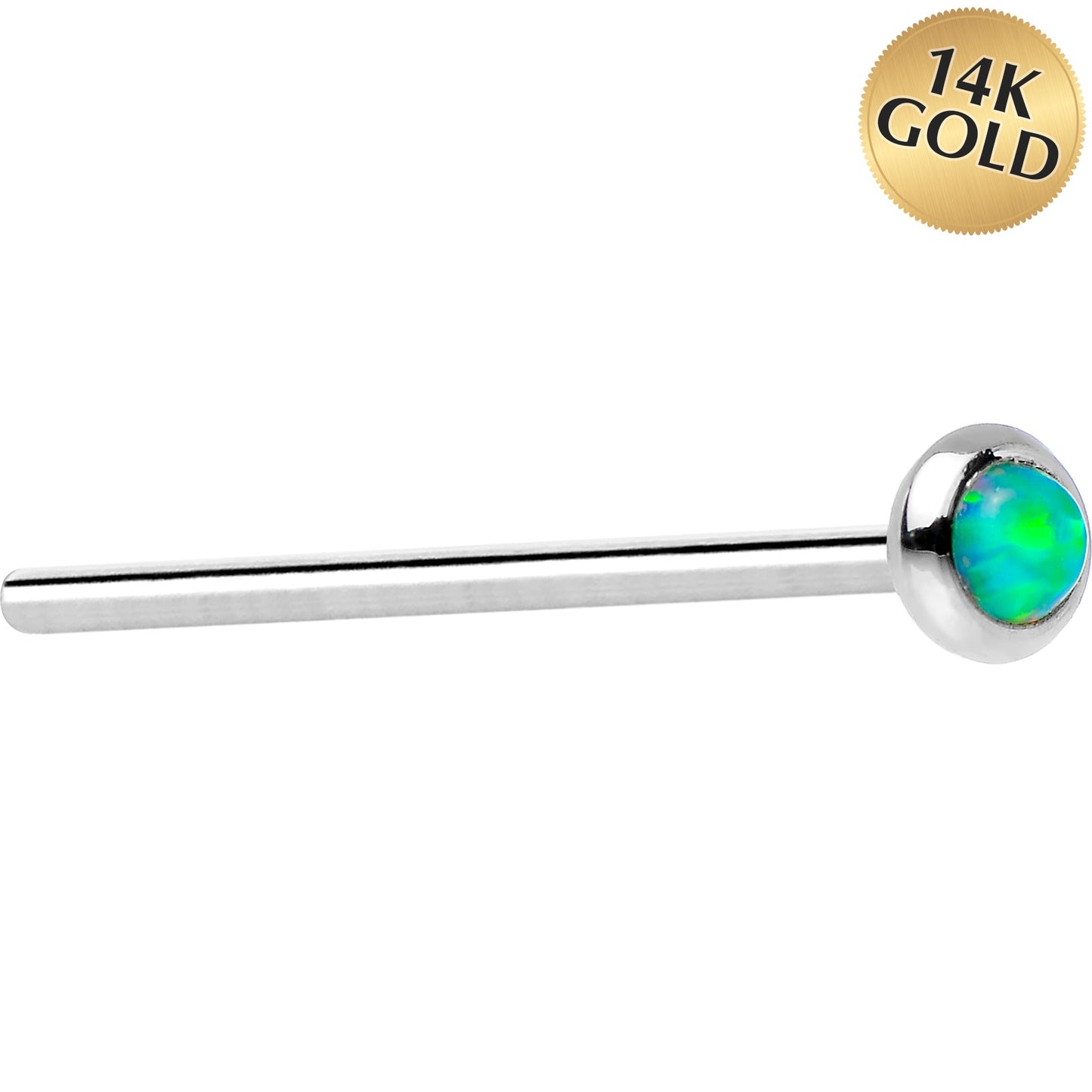 14k White Gold 2mm Lime Synthetic Opal Nose Ring