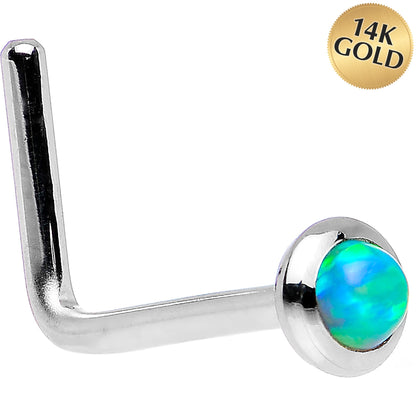14k White Gold 2mm Lime Synthetic Opal Nose Ring