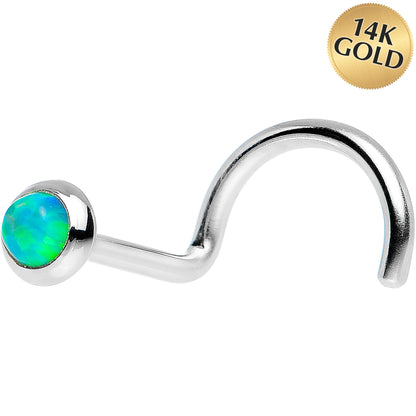 14k White Gold 2mm Lime Synthetic Opal Nose Ring