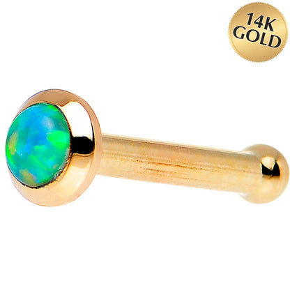 14k Yellow Gold 2mm Lime Synthetic Opal Nose Ring