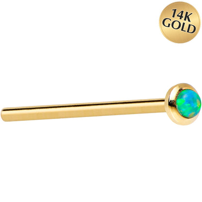 14k Yellow Gold 2mm Lime Synthetic Opal Nose Ring