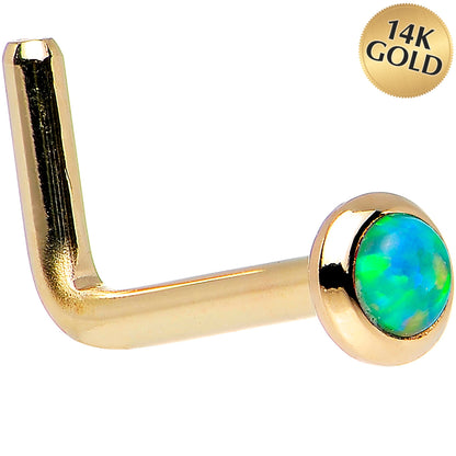 14k Yellow Gold 2mm Lime Synthetic Opal Nose Ring