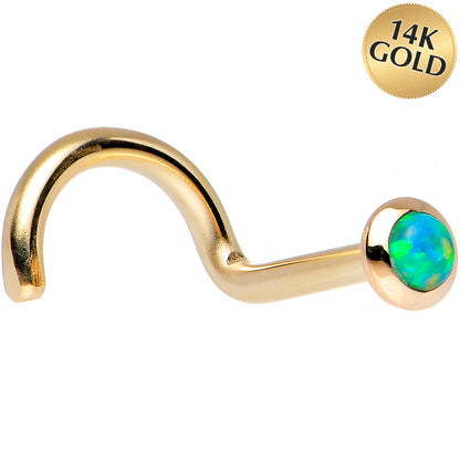 14k Yellow Gold 2mm Lime Synthetic Opal Nose Ring