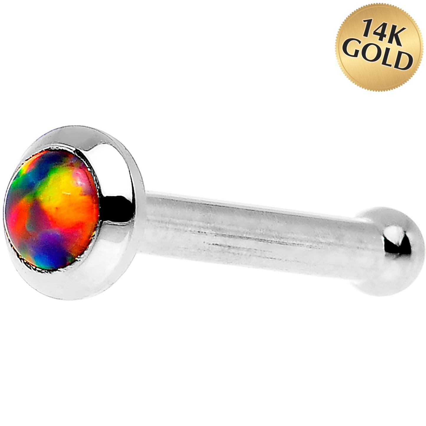 14k White Gold 2mm Fire Red Synthetic Opal Nose Ring