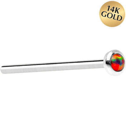 14k White Gold 2mm Fire Red Synthetic Opal Nose Ring