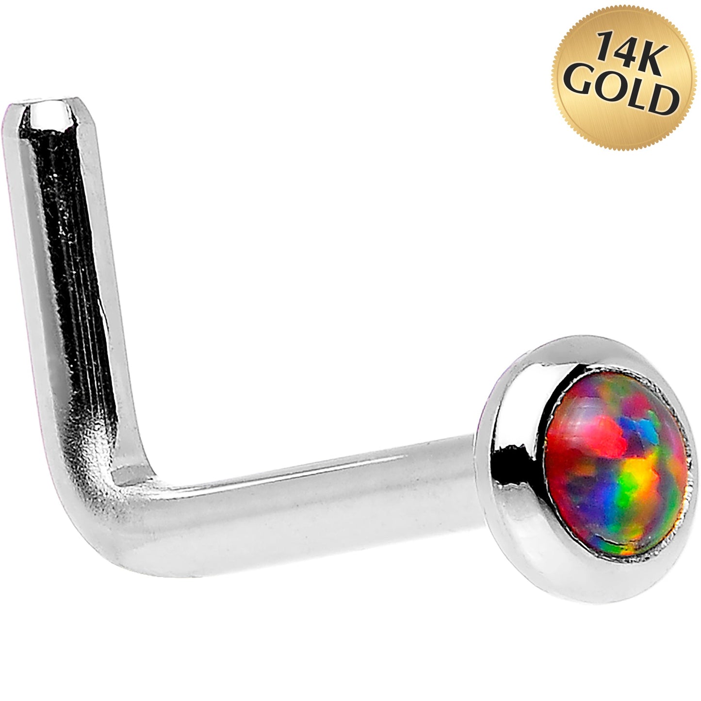 14k White Gold 2mm Fire Red Synthetic Opal Nose Ring