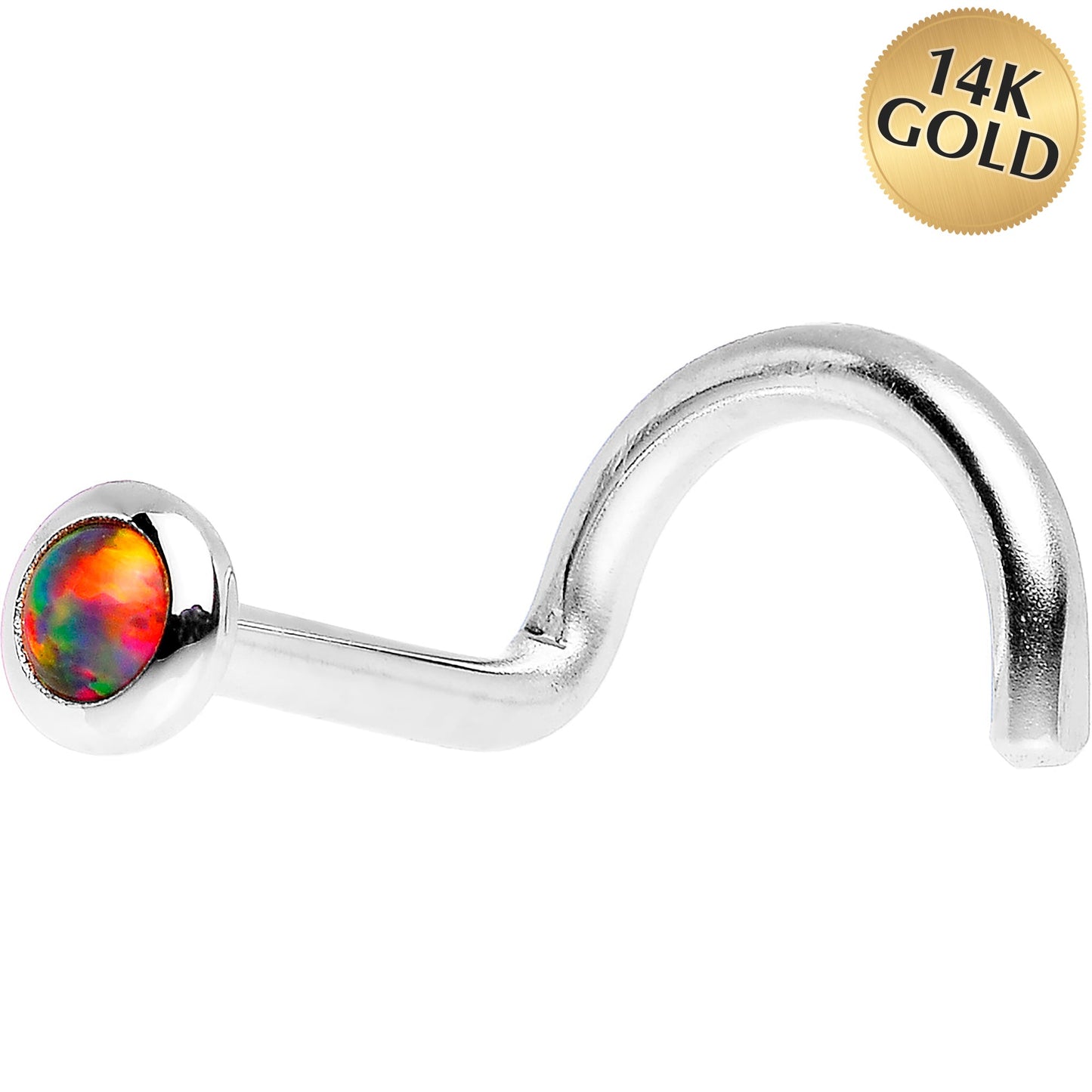 14k White Gold 2mm Fire Red Synthetic Opal Nose Ring