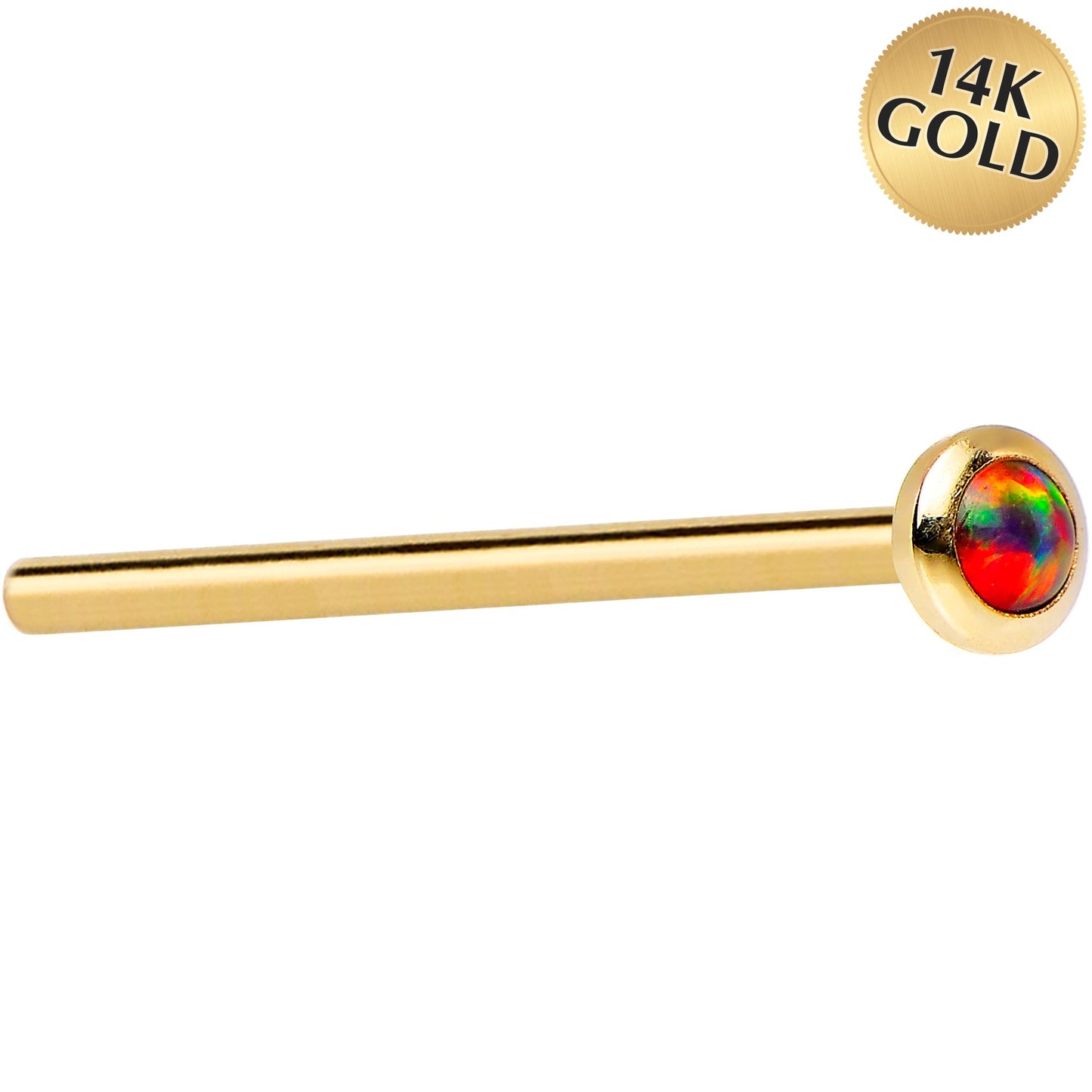 14k Yellow Gold 2mm Fire Red Synthetic Opal Nose Ring