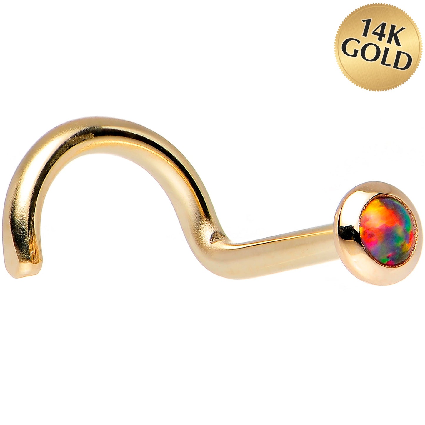 14k Yellow Gold 2mm Fire Red Synthetic Opal Nose Ring