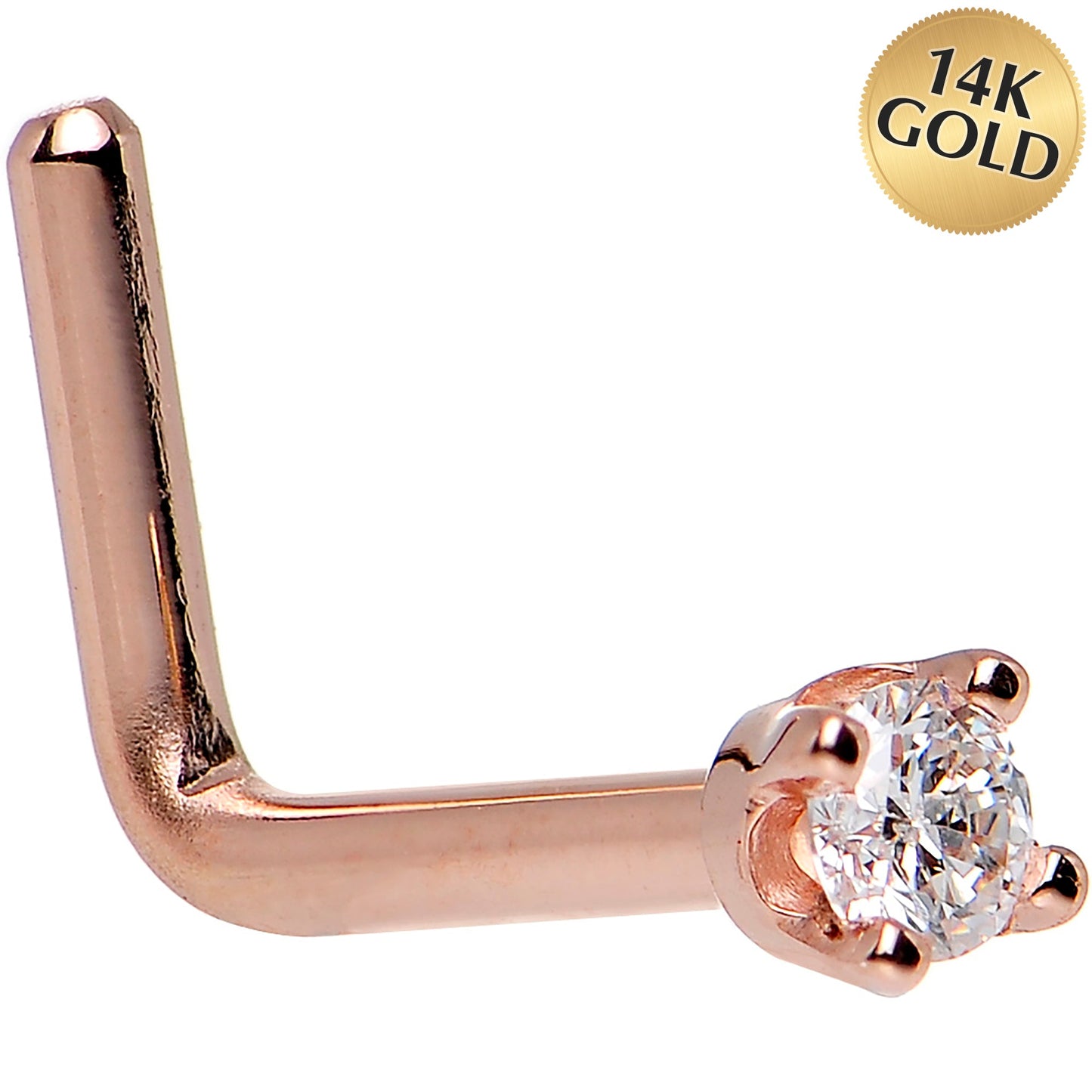 14K Rose Gold 2mm Cubic Zirconia Nose Ring