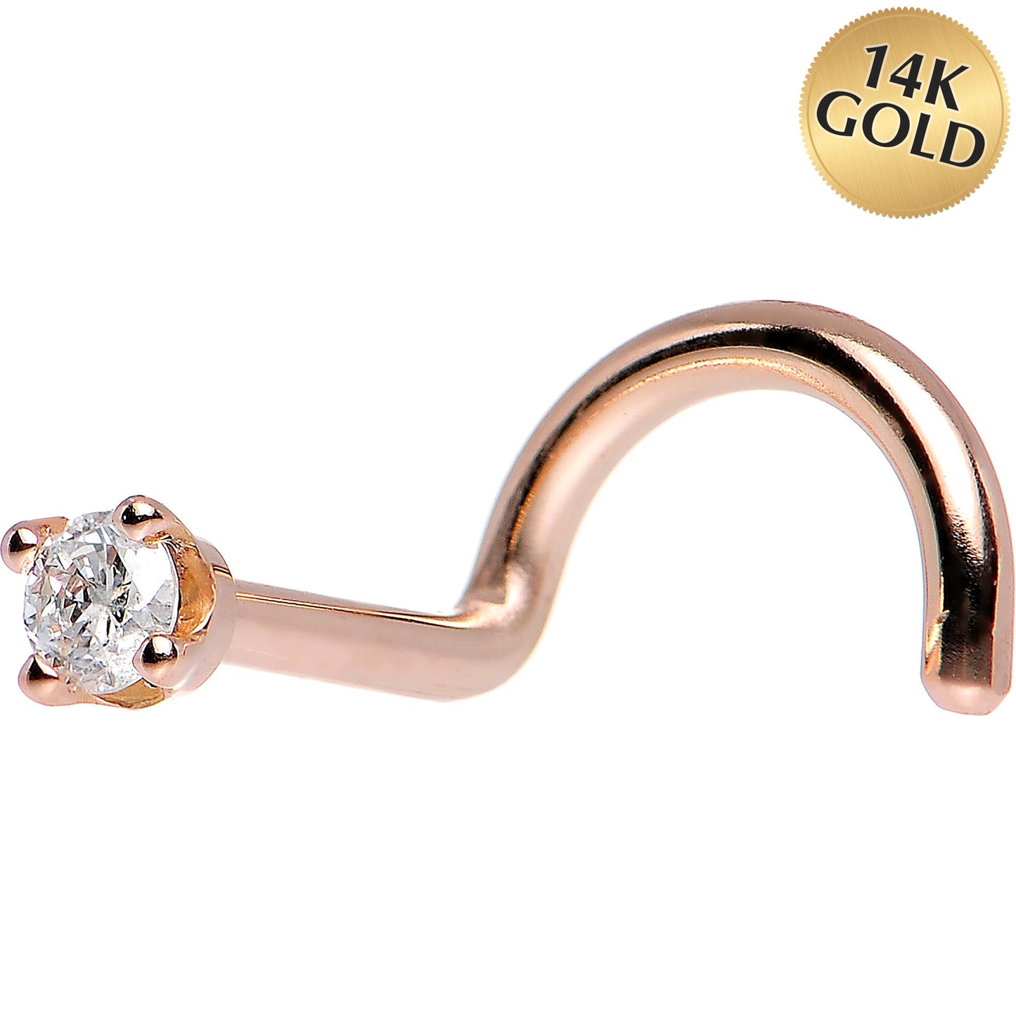 14K Rose Gold 2mm Cubic Zirconia Nose Ring