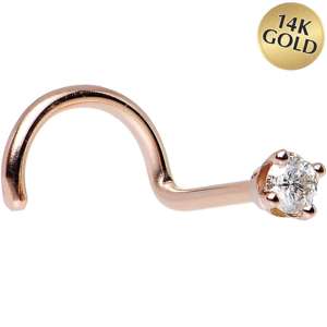 14K Rose Gold 2mm Cubic Zirconia Nose Ring