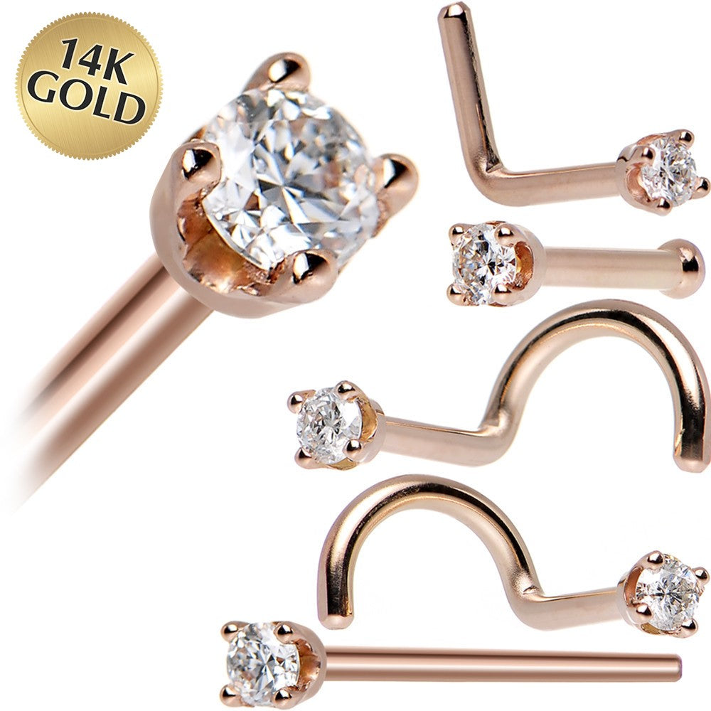 14K Rose Gold 2mm Cubic Zirconia Nose Ring