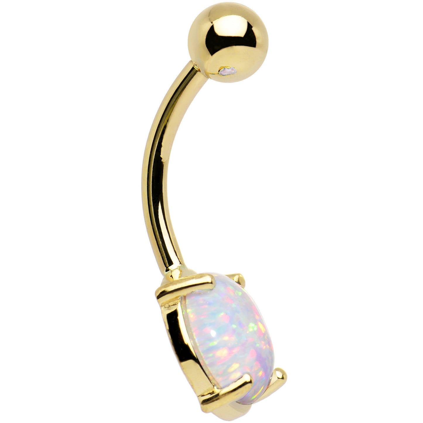 Solid 14k Yellow Gold 8mm Synthetic Opal Belly Ring