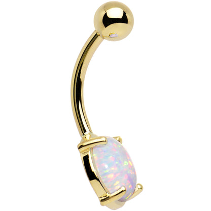Solid 14k Yellow Gold 8mm Synthetic Opal Belly Ring