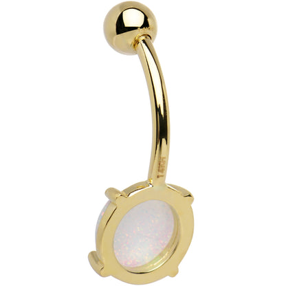 Solid 14k Yellow Gold 8mm Synthetic Opal Belly Ring