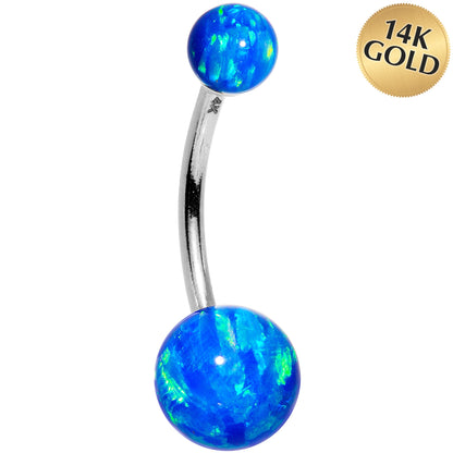 14k White Gold Blue Synthetic Opal Belly Ring