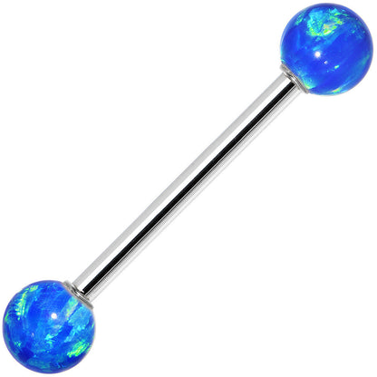14k White Gold 5mm Blue Synthetic Opal Barbell Tongue Ring 14G 5/8