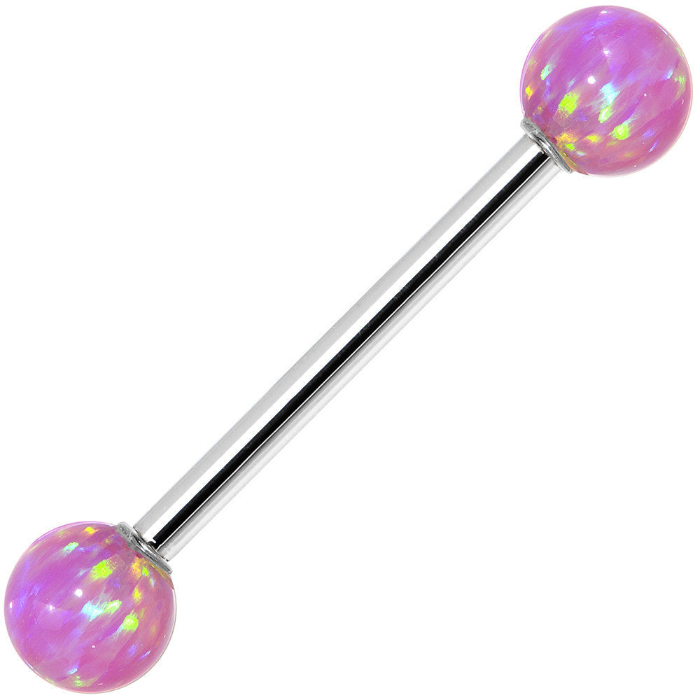 14k White Gold 5mm Pink Synthetic Opal Barbell Tongue Ring 14G 5/8