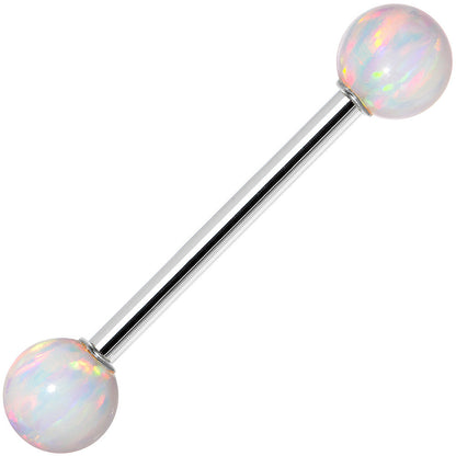 14k White Gold 5mm White Synthetic Opal Barbell Tongue Ring 14G 5/8