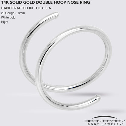 14k Solid White Gold Double Hoop Nose Spiral Nose Ring