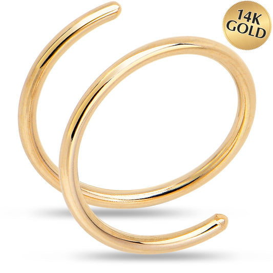 14k Solid Yellow Gold Double Hoop Nose Spiral Nose Ring