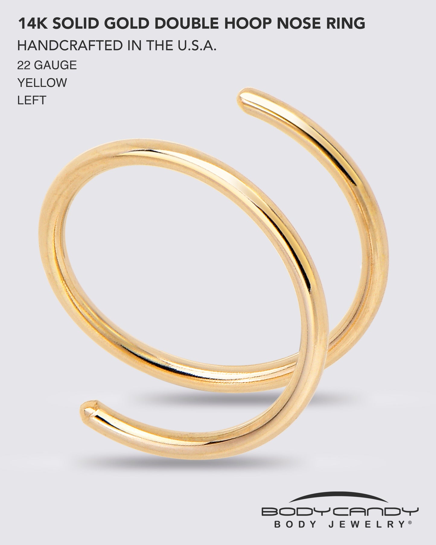 14k Solid Yellow Gold Double Hoop Nose Spiral Nose Ring