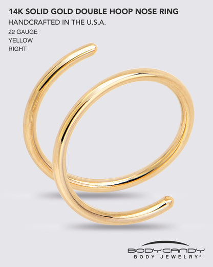 14k Solid Yellow Gold Double Hoop Nose Spiral Nose Ring