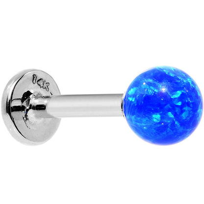 14k White Gold 5mm Blue Synthetic Opal Labret Monroe 14G 5/16