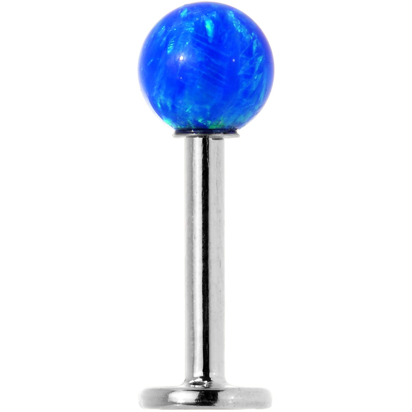 14k White Gold 5mm Blue Synthetic Opal Labret Monroe 14G 5/16