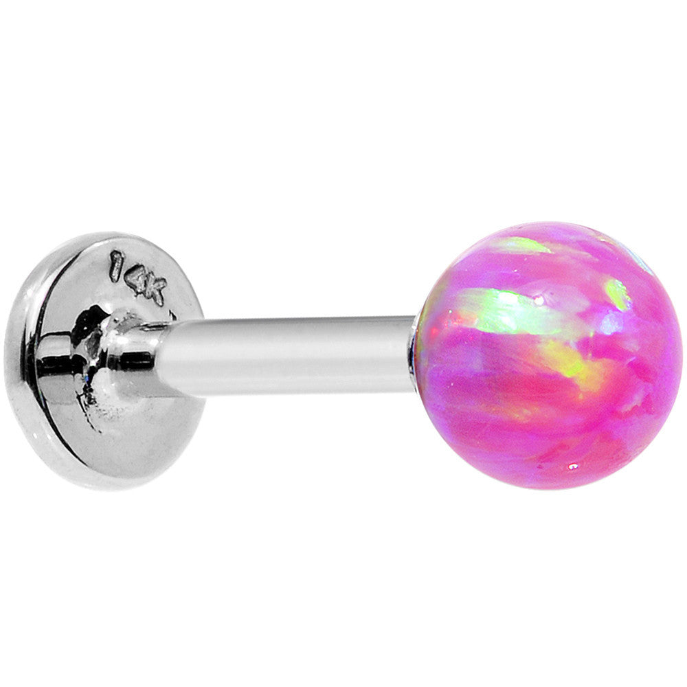 14k White Gold 5mm Pink Synthetic Opal Labret Monroe 14G 5/16