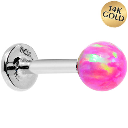 14k White Gold 5mm Pink Synthetic Opal Labret Monroe 14G 5/16