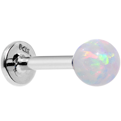 14k White Gold 5mm White Synthetic Opal Labret Monroe 14G 5/16