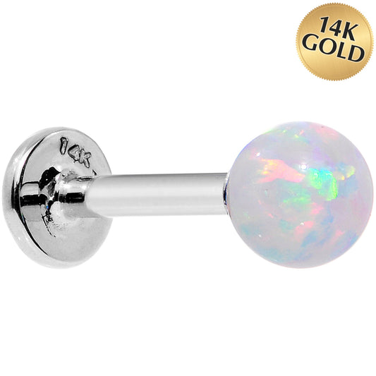 14k White Gold 5mm White Synthetic Opal Labret Monroe 14G 5/16