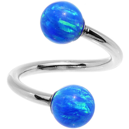 14k White Gold Blue Synthetic Opal Spiral Twister 14G 7/16