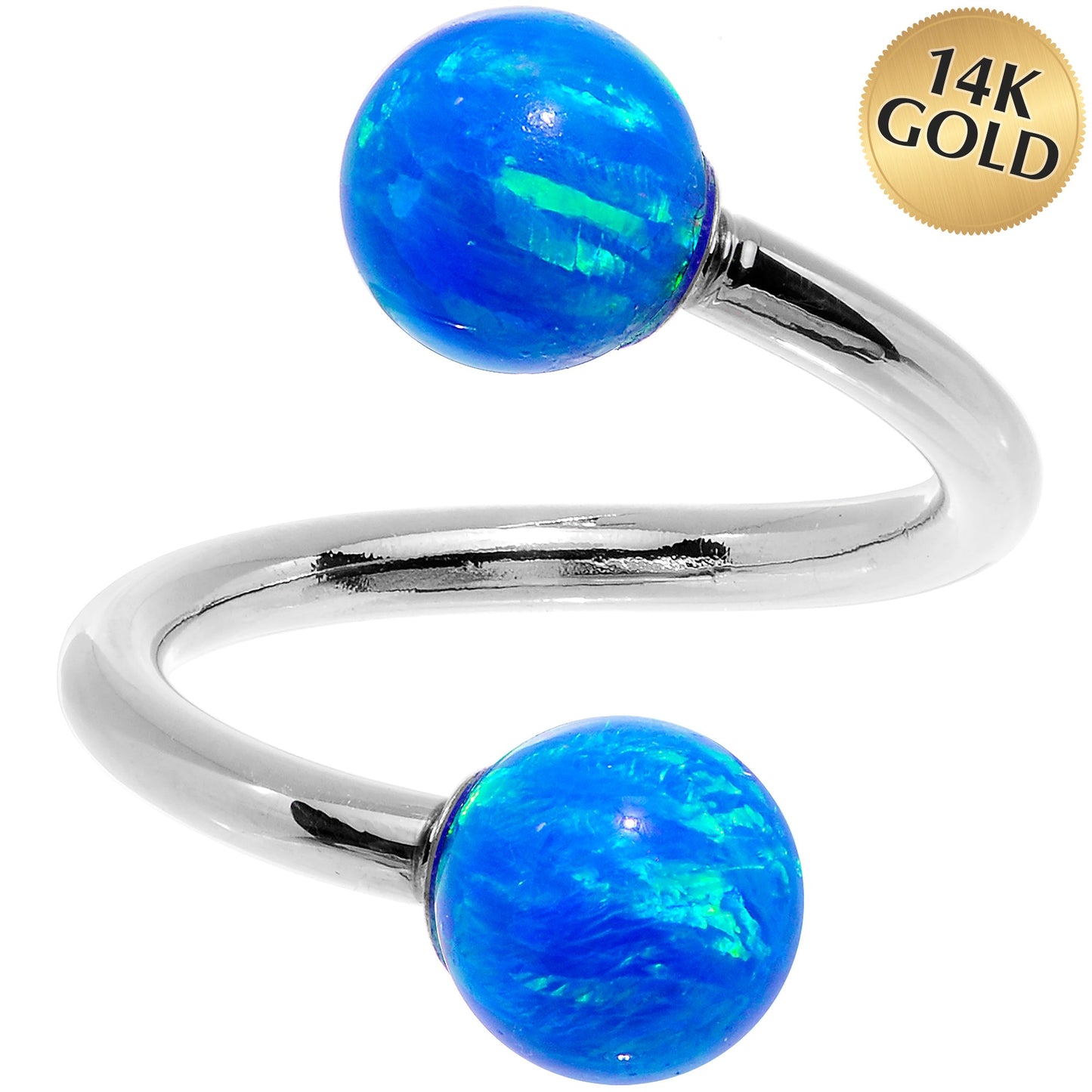 14k White Gold Blue Synthetic Opal Spiral Twister 14G 7/16