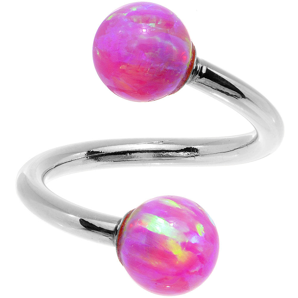 14k White Gold Fuchsia Synthetic Opal Spiral Twister 14G 7/16