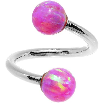 14k White Gold Fuchsia Synthetic Opal Spiral Twister 14G 7/16