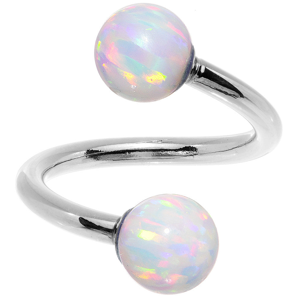 14k White Gold White Synthetic Opal Spiral Twister 14G 7/16
