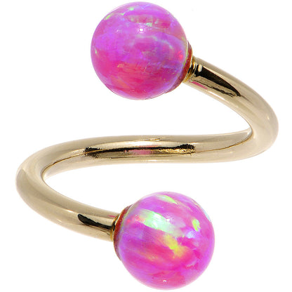 14k Yellow Gold Fuchsia Synthetic Opal Spiral Twister 14G 7/16