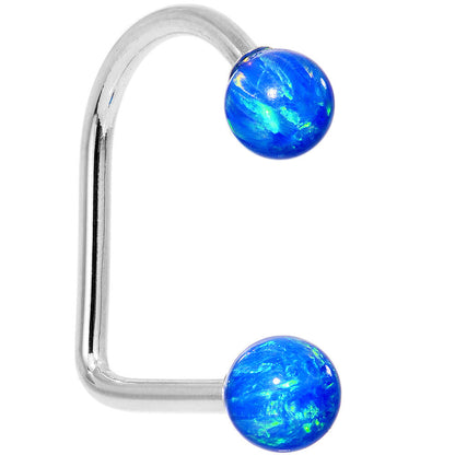14k White Gold Blue 5mm Synthetic Opal Lippy Loop 14G 3/8